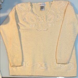 Vintage winter white thick lambswool angora beaded Women's Sweater Spice of Life